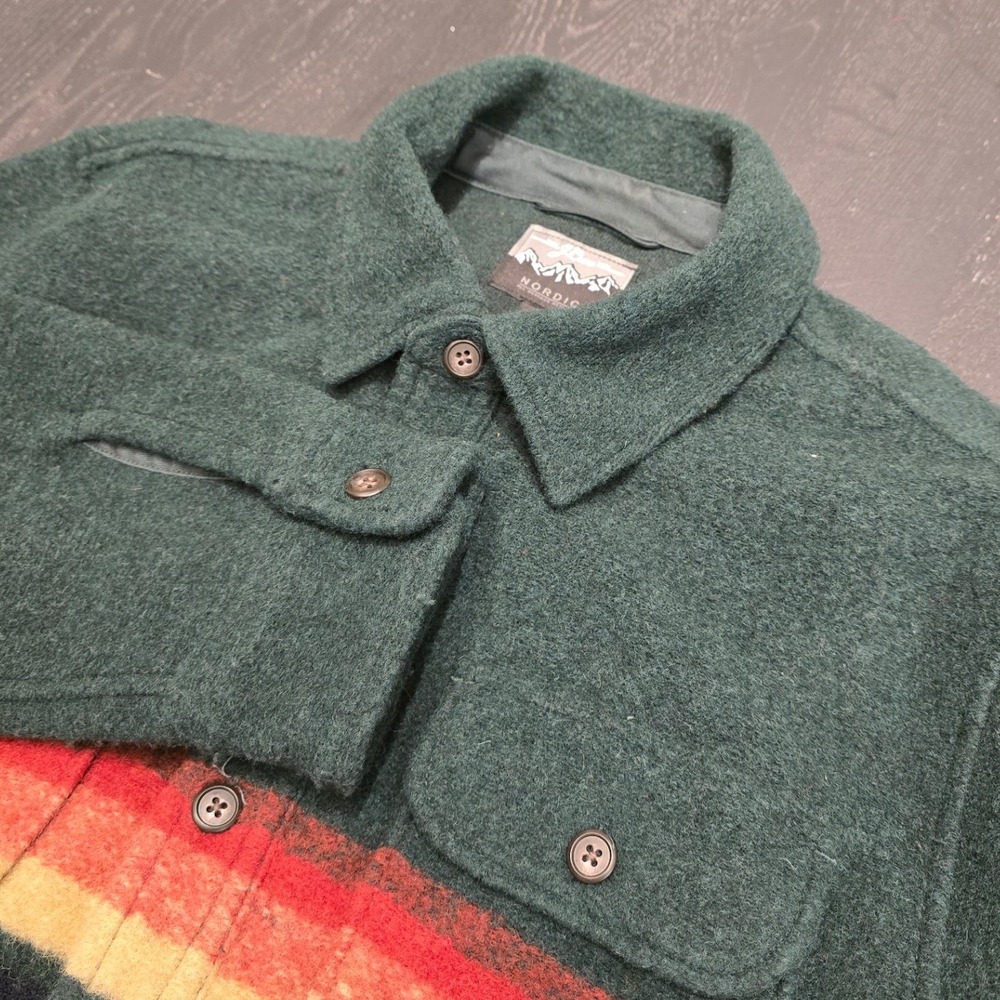 J.Crew Nordic Wool Blend Shirt Jacket Mens Medium Green Striped Shacket AS395
